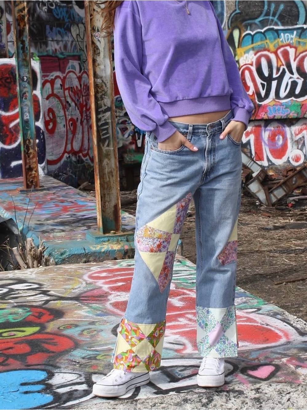Vintage Slim Fit Levi's Patchwork Boot Cut Jeans